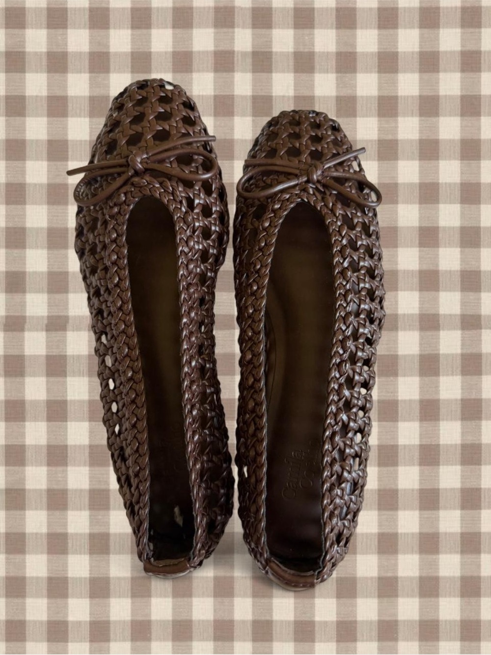 Woven Bow-Accent Ballet Flats in Brown